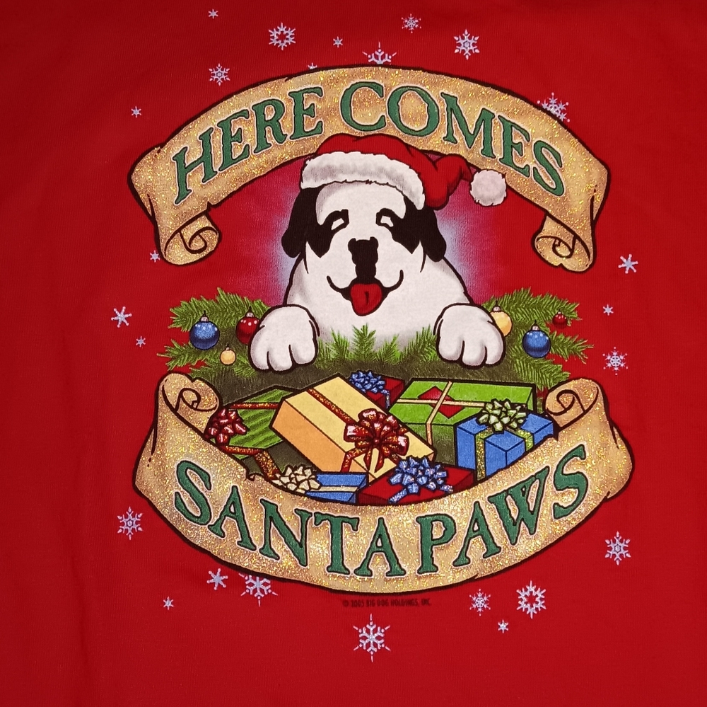 New 2005 Big Dogs Here Comes Santa Paws Vintage Shirt Y2K Christmas Tee X Mas
